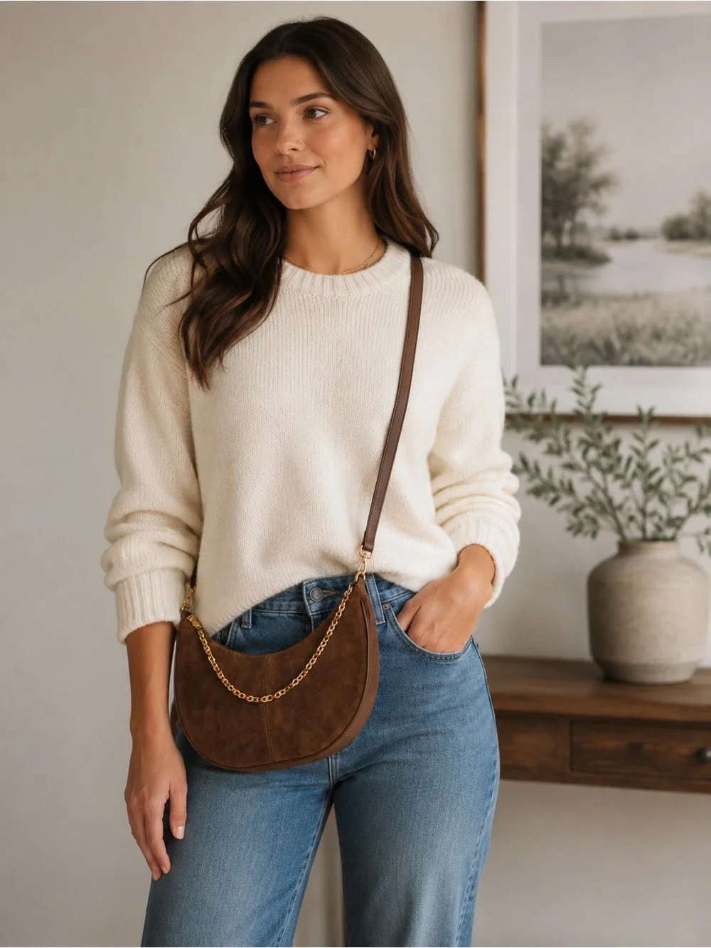 Talbots suede leather chocolate brown crossbody bag